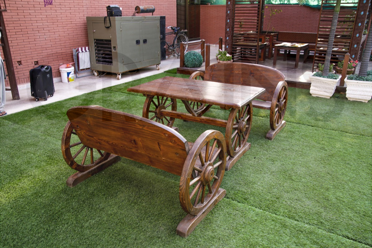 Wooden outdoor seating
