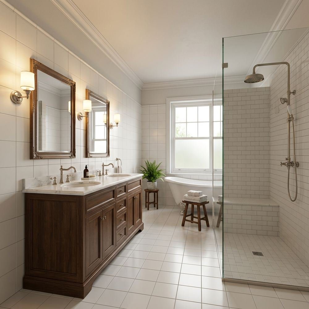 Classic bathroom with floor standing vanity classic floor by Grains Home Pakistan