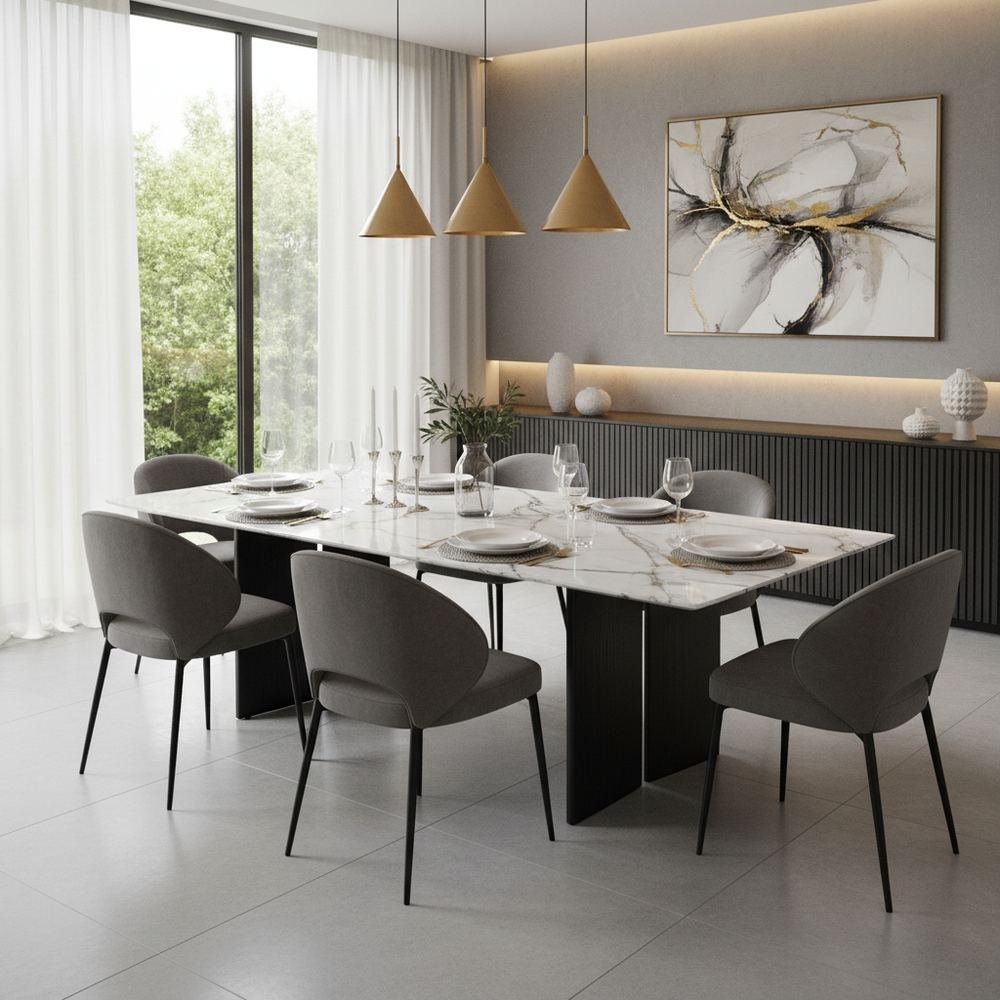 Modern marble top 6 seater dining room modern 6 seater by Grains Home Pakistan