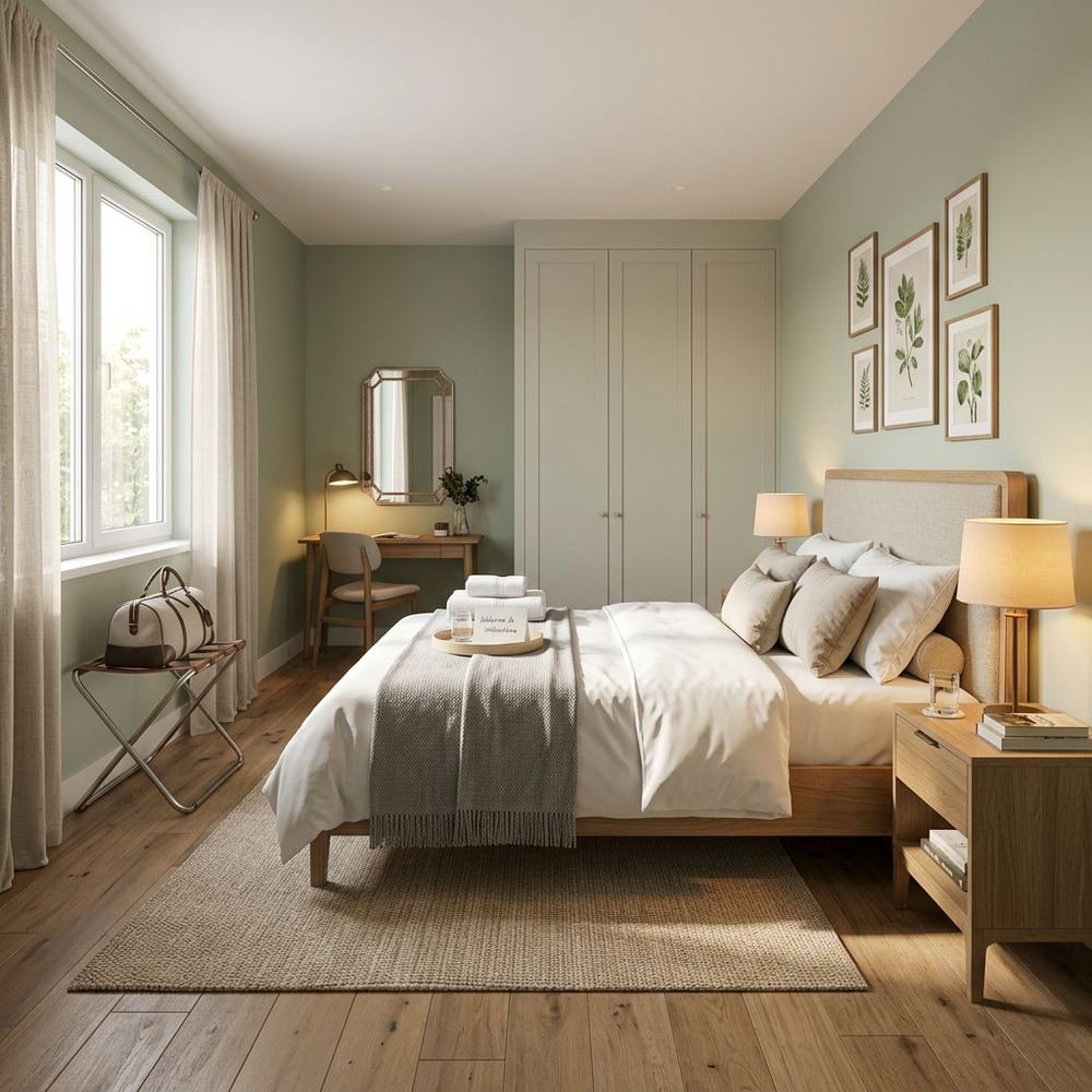 Modern guest bedroom with queen size bed modern queen size by Grains Home Pakistan