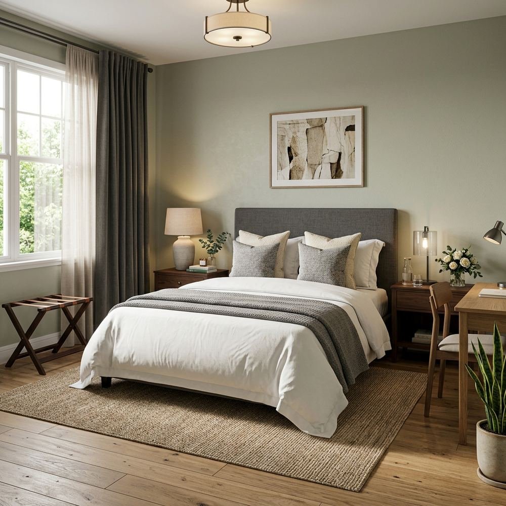 Modern guest bedroom with queen size bed modern queen size by Grains Home Pakistan