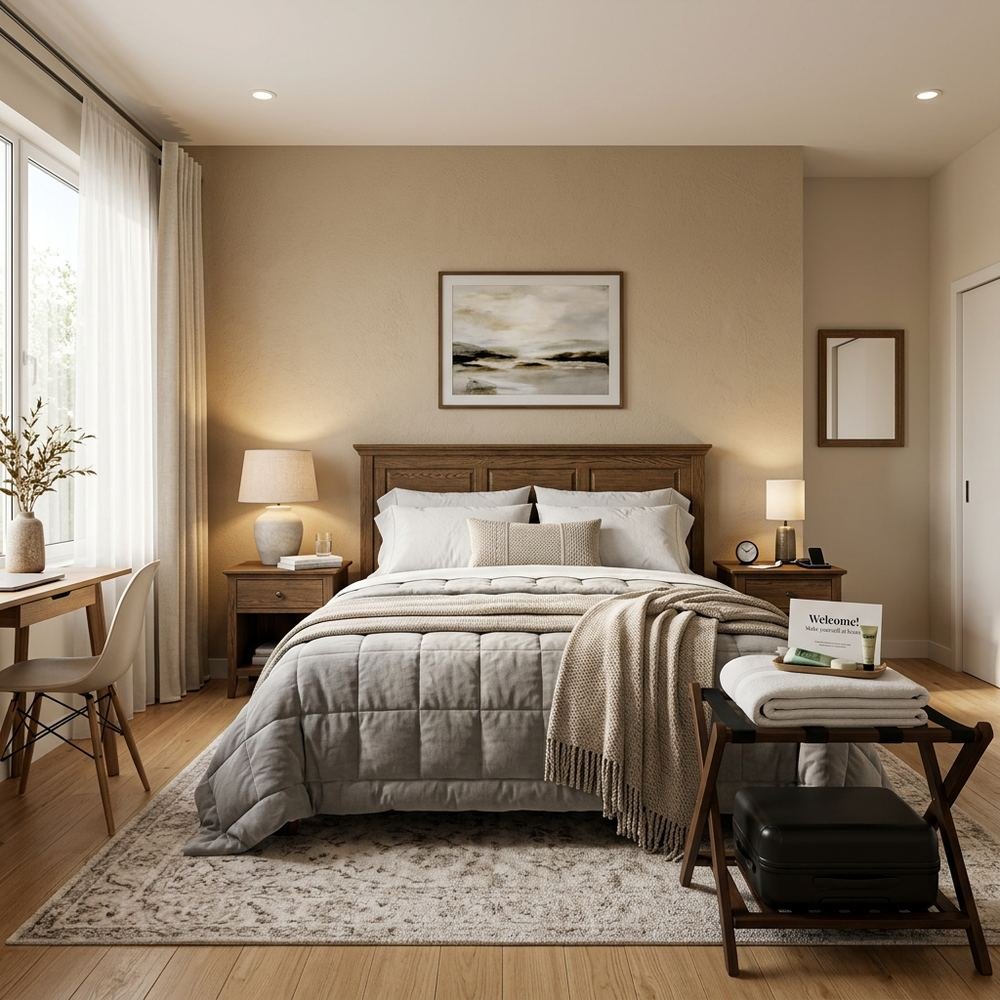 Modern guest bedroom with queen size bed modern queen size by Grains Home Pakistan