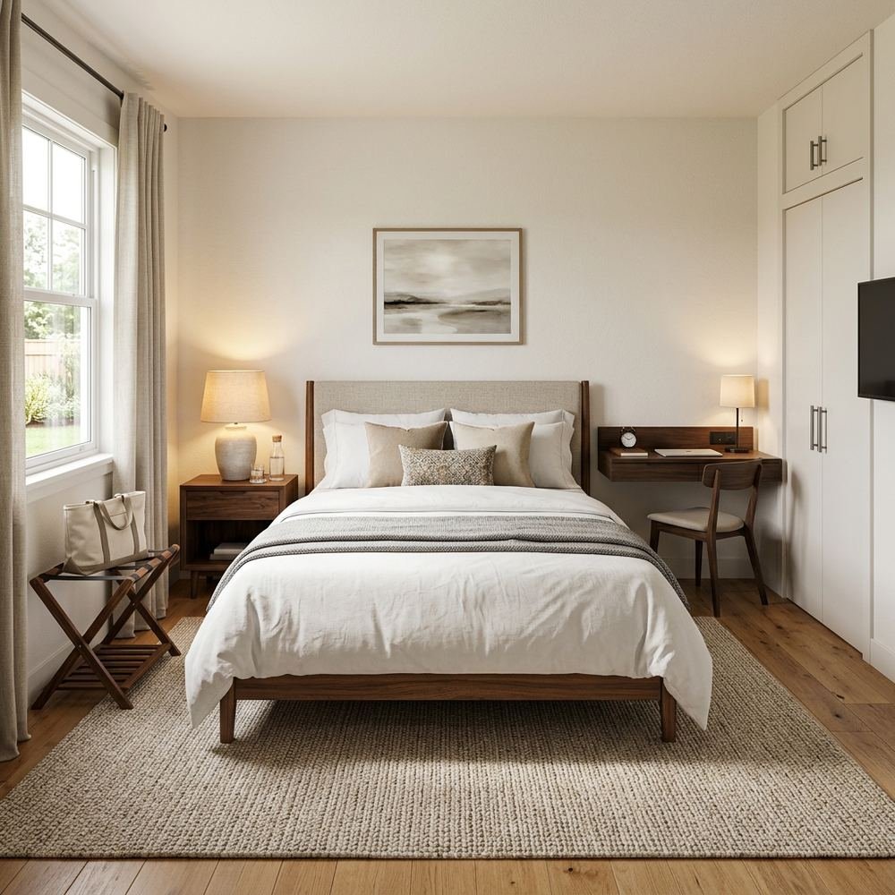 Modern guest bedroom with queen size bed modern queen size by Grains Home Pakistan
