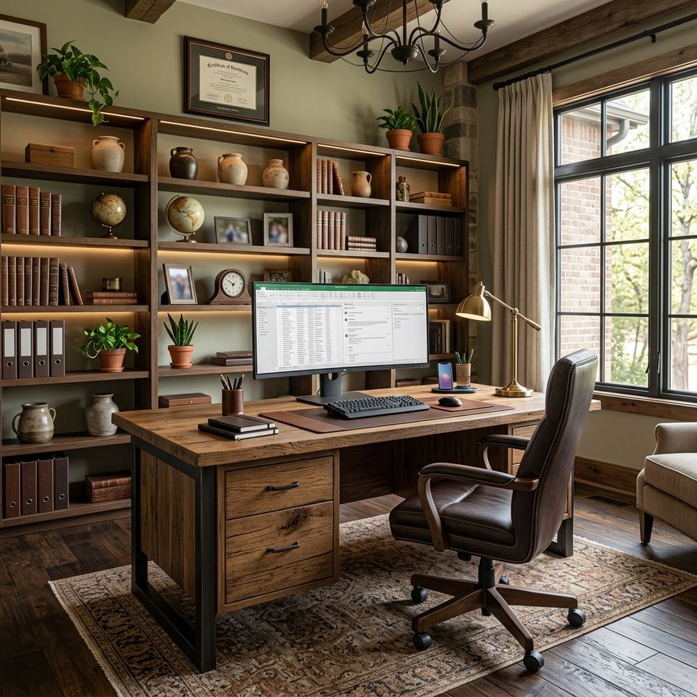 Professional rustic home office with freestanding by Grains Home Pakistan