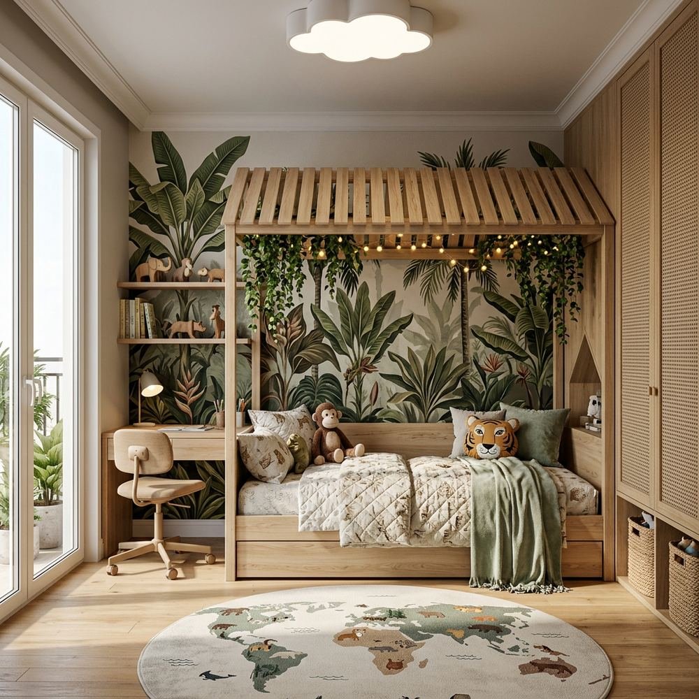 Nature jungle kids bedroom with single bed nature jungle by Grains Home Pakistan