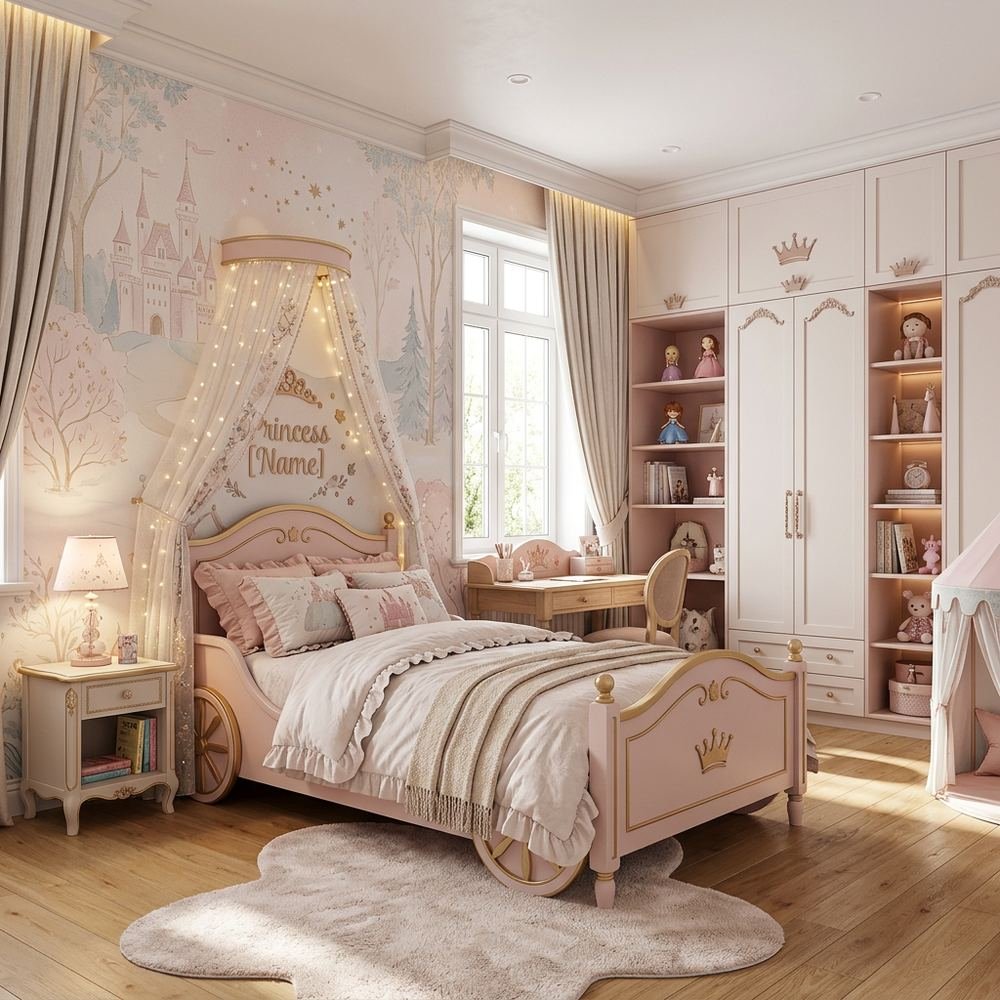 Princess fairy tale kids bedroom with single bed princess by Grains Home Pakistan