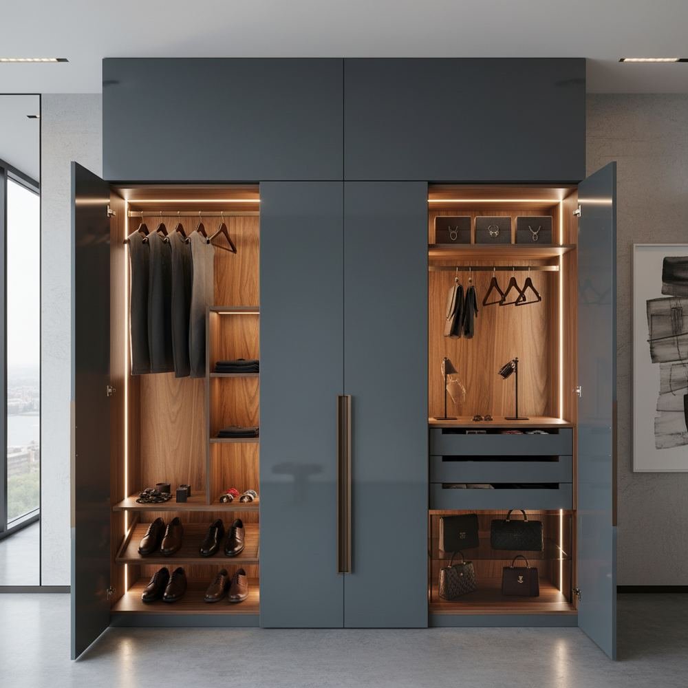 Minimalist slate 2 door high gloss wardrobe by Grains Home Pakistan