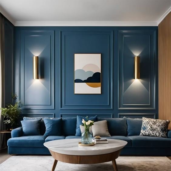 Navy lounge accent wall by Grains