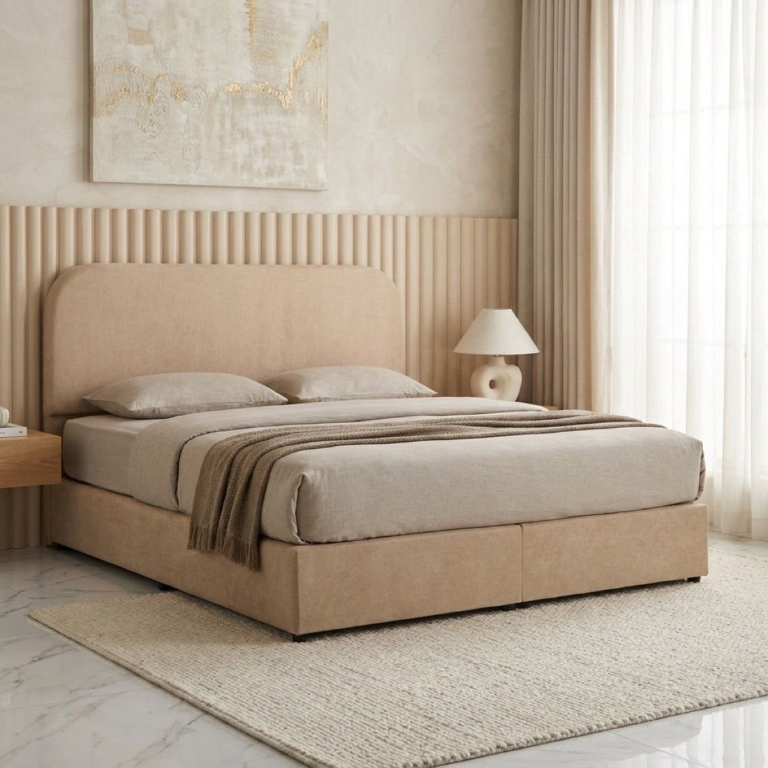 Curvy Adrea Upholstered Queen Bed by Grains Home Pakistan