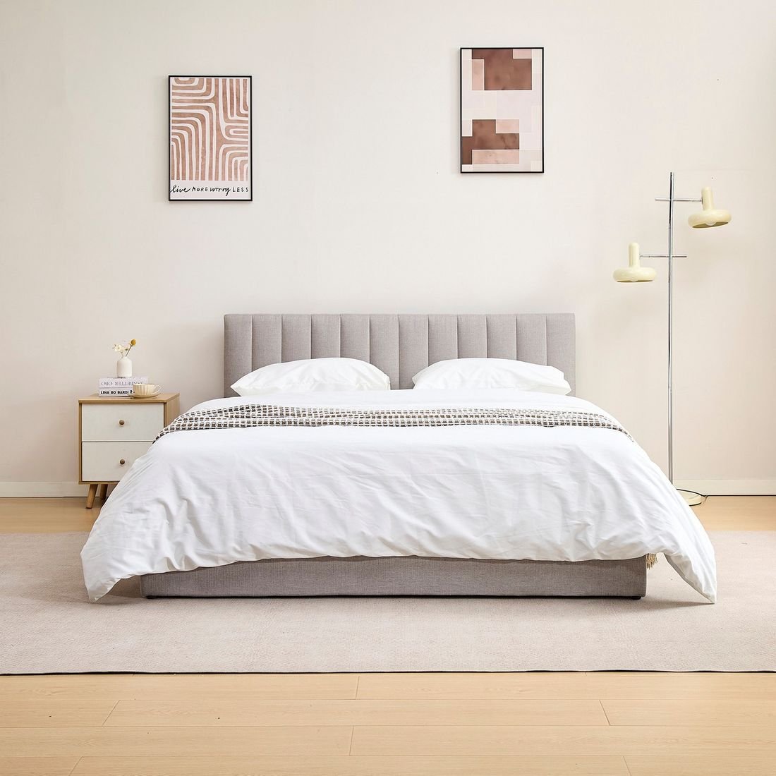 Lasero Hydraulic Storage Upholstered Queen Bed by Grains Home Pakistan