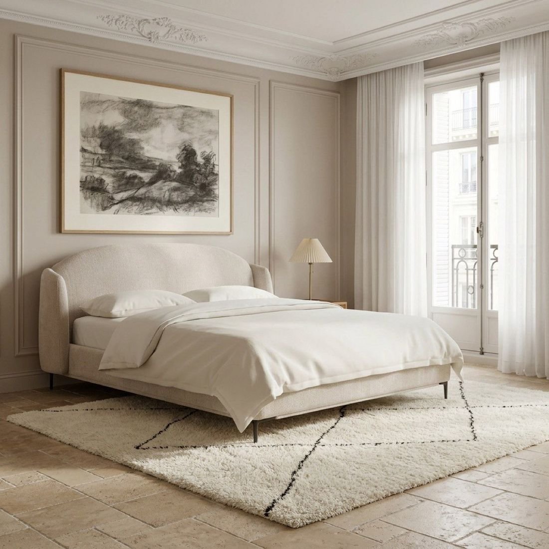 Marwell Dona Upholstered King Bed by Grains Home Pakistan