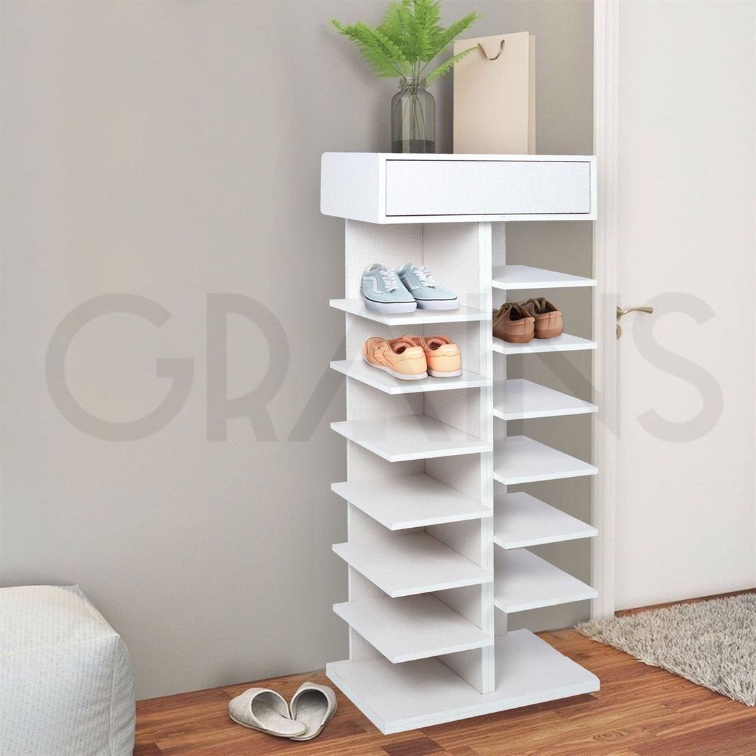 Open Shoe Rack with Top Drawer by Grains Home Pakistan