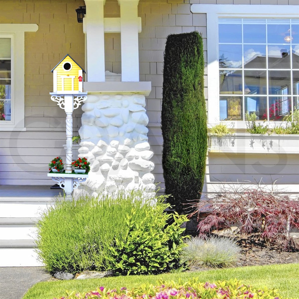 Long Yellow Bird House with White Stand