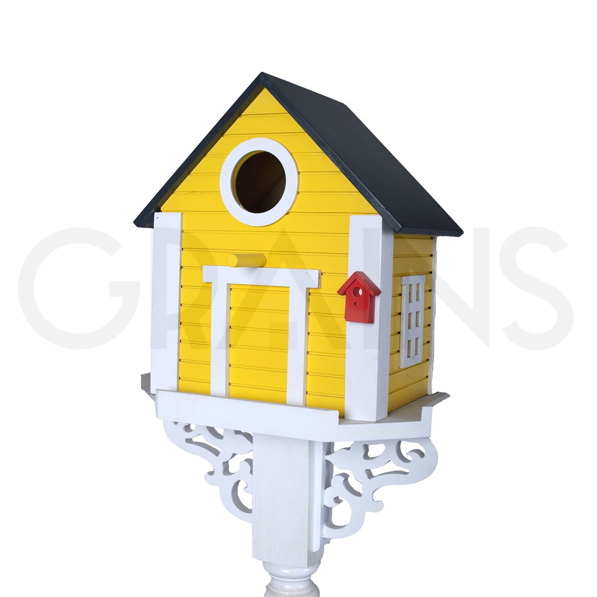 Long Yellow Bird House with White Stand