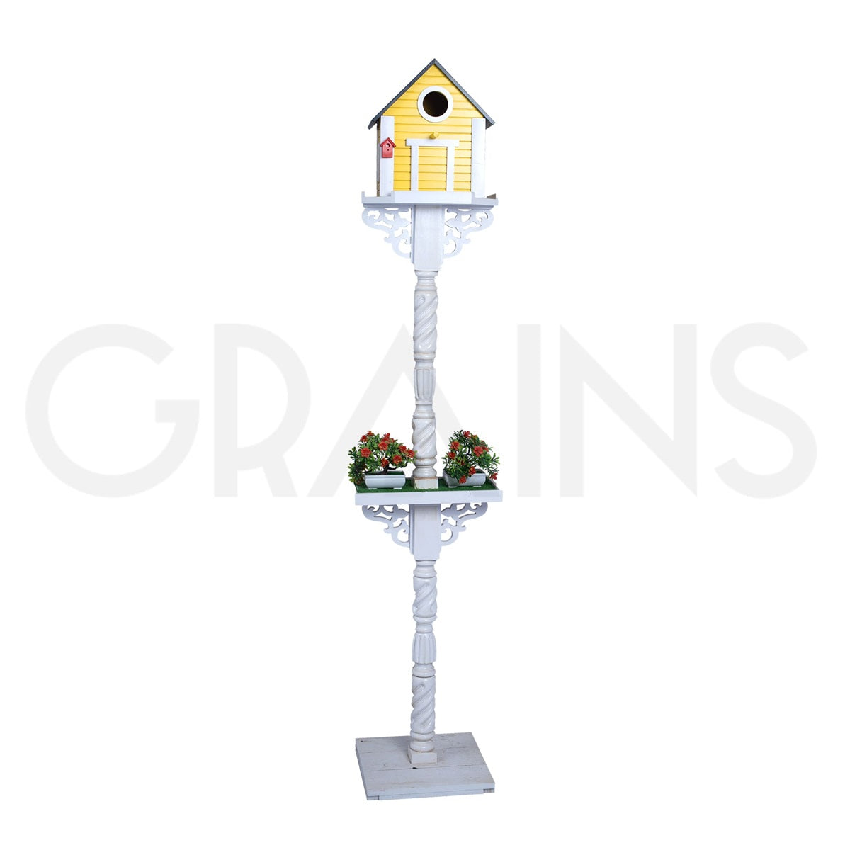 Long Yellow Bird House with White Stand
