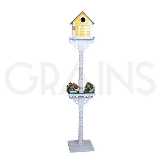 Long Yellow Bird House with White Stand